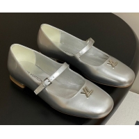 Lowest Cost Louis Vuitton Swing Flat Mary Jane Ballerinas in Calf Leather Silver 2025 1AGUO5