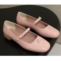 Top Grade Louis Vuitton Swing Flat Mary Jane Ballerinas in Patent Leather Light Pink 2025 1AGUO5