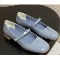 Lower Price Louis Vuitton Swing Flat Mary Jane Ballerinas in Patent Leather Light Blue 2025 1AGUO5