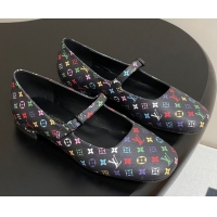 Good Quality Louis Vuitton LV x TM Swing Flat Mary Jane Ballerinas in Multicolor Monogram Canvas Black 2025 1AGUO5