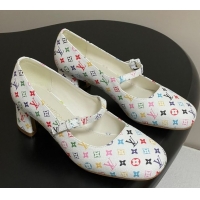 Shop Cheap Louis Vuitton LV x TM Swing Mary Janes Pumps 5.5cm in Multicolor Monogram Canvas White 2025 1AGUO5