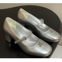 Best Grade Louis Vuitton Swing Mary Janes Pumps 5.5cm in Calf Leather Silver 2025 1AGUO5