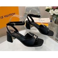 Top Grade Louis Vuitton Swing Heel Sandals 5.5cm in Calf Leather Black 2025 1AGUTG