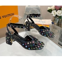 Low Price Louis Vuitton LV x TM Swing Heel Sandals 5.5cm in Multicolor Monogram Canvas Black 2025 1AGUTG