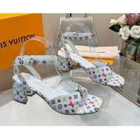 Durable Louis Vuitton LV x TM Swing Heel Sandals 5.5cm in Multicolor Monogram Canvas White 2025 1AGUTG