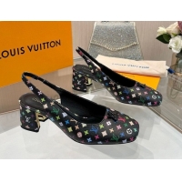 Low Cost Louis Vuitton LV x TM Swing Slingback Pump 5.5cm in Multicolor Monogram Canvas Black 2025 1AGTY9
