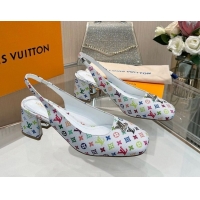 Sumptuous Louis Vuitton LV x TM Swing Slingback Pump 5.5cm in Multicolor Monogram Canvas White 2025 1AGTY9