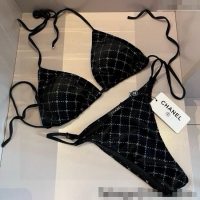 ​Unique Style Chanel Quilted Corduroy Two-Pieces Swimwear 0513 Black 2025