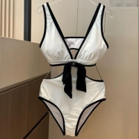 Luxury Cheap Chanel Cutout One-Piece Swimwear with Bow 3091 White 2025