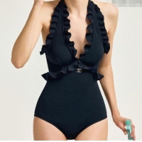 ​Unique Grade Chanel Flouncing One-Piece Swimwear 0513 Black 2025