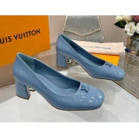 Luxury Louis Vuitton Swing Pumps 5.5cm in Patent Leather Light Blue 2025 1AGTY9