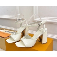 Luxury Discount Louis Vuitton Swing Heel Sandals 9cm in Patent Leather White 2025 1AGUTG