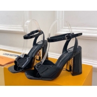 Luxury Louis Vuitton Swing Heel Sandals 9cm in Patent Leather Black 2025 1AGUTG