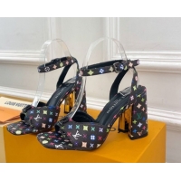 Sumptuous Louis Vuitton LV x TM Swing Heel Sandals 9cm in Multicolor Monogram Canvas Black 2025 1AGUTG
