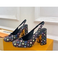 Top Grade Louis Vuitton LV x TM Swing Slingback Pump 9cm in Multicolor Monogram Canvas Black 2025 1AGTY9