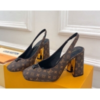 Good Quality Louis Vuitton Swing Slingback Pump 9cm in Monogram Canvas Brown 2025 1AGTY9
