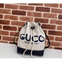 Best Grade Gucci Canvas Small Bucket bag with GUCCI Print 772856 Beige/Blue 2024