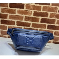Grade Cheap Gucci Jumbo GG Embossed Leather Belt Bag 645093 Blue 2024