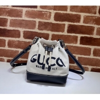 Inexpensive Gucci Canvas Mini Bucket bag with GUCCI Print 777166 Beige/Blue 2024