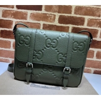 New Fashion Gucci Mens Jumbo GG Leather Medium Messenger Bag 760234 Green 2024