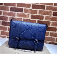 Classic Cheap Gucci Mens Jumbo GG Leather Medium Messenger Bag 760234 Blue 2024