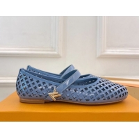 Leisure Louis Vuitton Romy Flat Ballerinas in Monogram Perforated Patent Leather Blue 2025 1AGVES 0422175