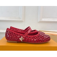 Grade Quality Louis Vuitton Romy Flat Ballerinas in Monogram Perforated Patent Leather Red 2025 1AGVES 0422177