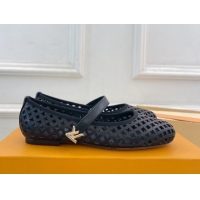 Stylish Louis Vuitton Romy Flat Ballerinas in Monogram Perforated Calf Leather Black 2025 1AGVES 0422178