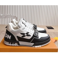 Best Grade Louis Vuitton LV Trainer Sneakers in Perforated Leather with Velcro Strap Black 2025 1AHTDF 0422180