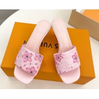 Luxurious Louis Vuitton Neo Revival Heel Slides Sandal 5cm in Monogram Leather with Cherry Bloom Print Pink 50607001