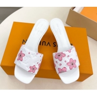 Best Product Louis Vuitton Neo Revival Heel Slides Sandal 5cm in Monogram Leather with Cherry Bloom Print White 0607002
