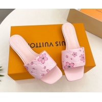 Fashion Louis Vuitton Neo Revival Flat Slides Sandal in Monogram Leather with Cherry Bloom Print Pink 0607004