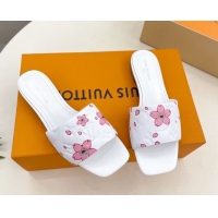 Popular Style Louis Vuitton Neo Revival Flat Slides Sandal in Monogram Leather with Cherry Bloom Print White 0607005