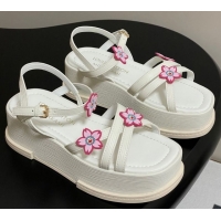 Top Grade Louis Vuitton Maya Flatform Sandals 5cm in Leather with Cherry Bloom Charm White 0607008