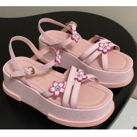 Good Quality Louis Vuitton Maya Flatform Sandals 5cm in Leather with Cherry Bloom Charm Pink 0607009