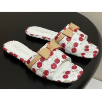 Charming Louis Vuitton LV x TM Neo 6AM Flat Slides Sandal in Leather with Luscious Cherry and Bow White 0607011