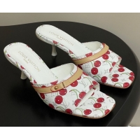 Cheap Price Louis Vuitton LV x TM Neo 6AM Heel Slides Sandal 6cm in Leather with Luscious Cherry and Bow White 0607013