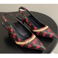Hot Style Louis Vuitton LV x TM 6AM Slingback Pumps 4.5cm in Leather with Luscious Cherry Black 0607016