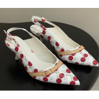 Popular Style Louis Vuitton LV x TM 6AM Slingback Pumps 4.5cm in Leather with Luscious Cherry White 0607017