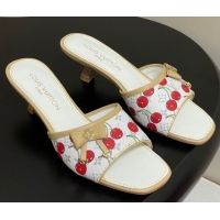 Good Product Louis Vuitton LV x TM Heel Slides Sandal 3cm in Leather with Luscious Cherry with Bow White 0607019