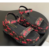 Buy Cheapest Louis Vuitton LV x TM Maya Platform Sandals 5cm in Leather with Luscious Cherry Black 0607020