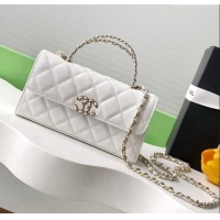 Top Design Chanel Phone Holder with Chain in Grained Shiny Calfskin AP3238 White Spring-Summer 2025