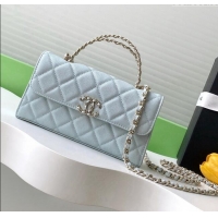 Luxury Cheap Chanel Phone Holder with Chain in Grained Shiny Calfskin AP3238 Black Spring-Summer 2025
