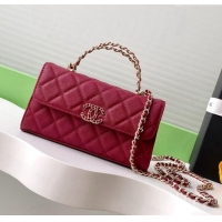 Grade Quality Chanel Phone Holder with Chain in Grained Shiny Calfskin AP3238 Burgundy Spring-Summer 2025
