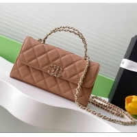 Classic Specials Chanel Phone Holder with Chain in Grained Shiny Calfskin AP3238 Dark Apricot Spring-Summer 2025