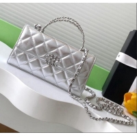 Well Crafted Chanel Phone Holder with Chain in Lambskin AP3238 Silver Spring-Summer 2025