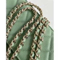 Most Popular Chanel Phone Holder with Chain in Grained Shiny Calfskin AP3238 Light Green Spring-Summer 2025