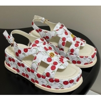 Unique Style Louis Vuitton LV x TM Maya Flatform Sandals 5cm in Leather with Luscious Cherry White 0607025