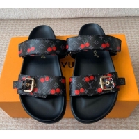 Good Product Louis Vuitton LV x TM Bom Dia Flat Comfort Slides Sandal in Leather with Luscious Cherry Black 0607026