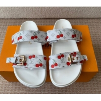Good Quality Louis Vuitton LV x TM Bom Dia Flat Comfort Slides Sandal in Leather with Luscious Cherry White 0607027